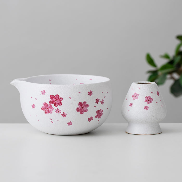 Cherry Blossom Sakura Ceramic Matcha Set with Bowl and Chasen Holder
