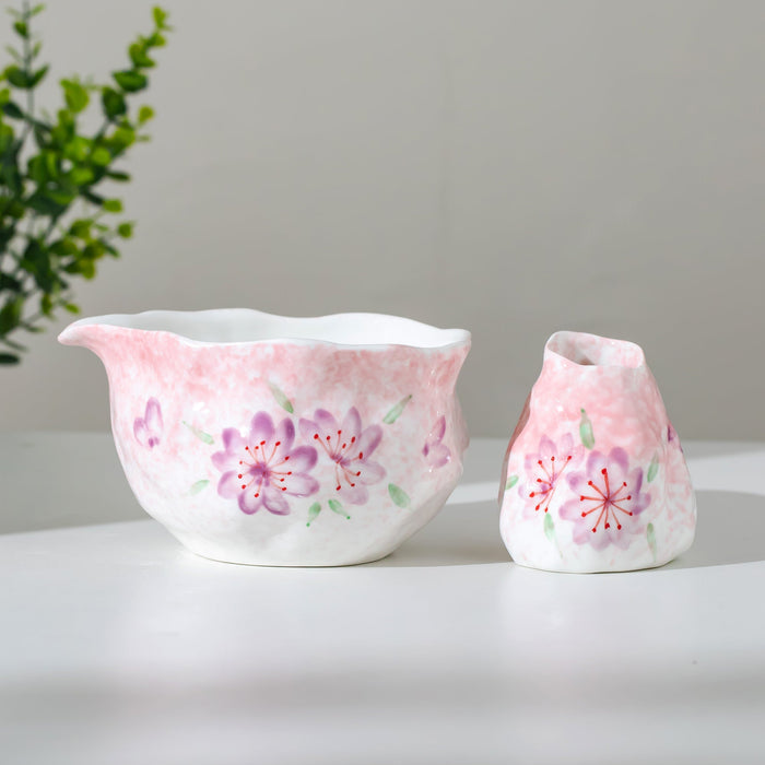 Cherry Blossom Sakura Gradient Glaze Ceramic Matcha Set