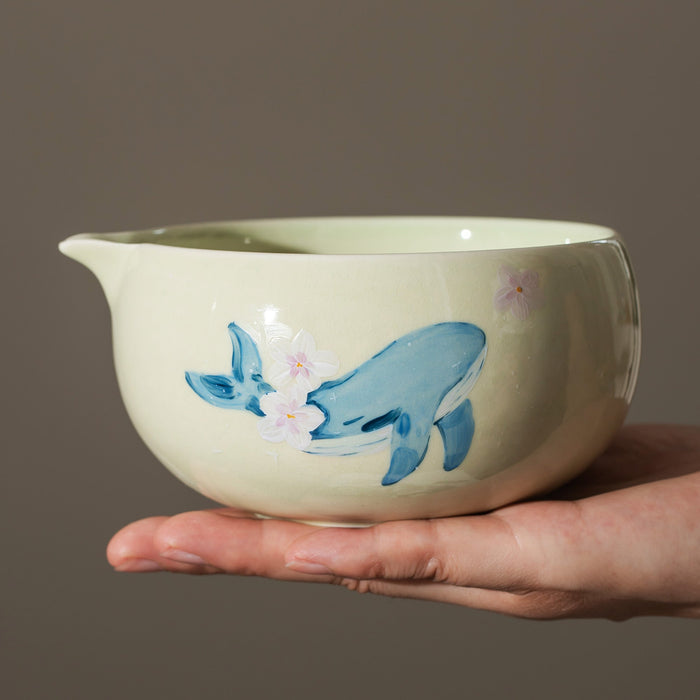 Cherry Blossom Sakura Whale Ceramic Matcha Set with Bowl and Chasen