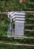 Chic Tussar Silk & Merino Wool Stole | Grey and White stripes