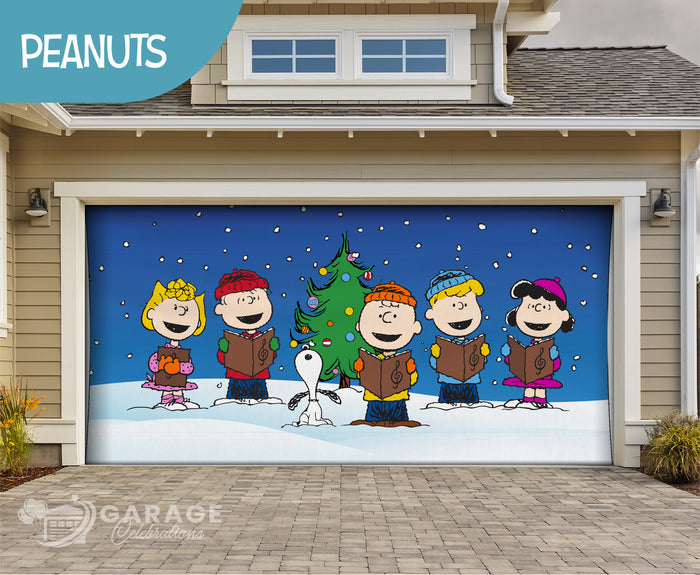 Christmas Carolers | 2-Car Peanuts® Garage Door Cover