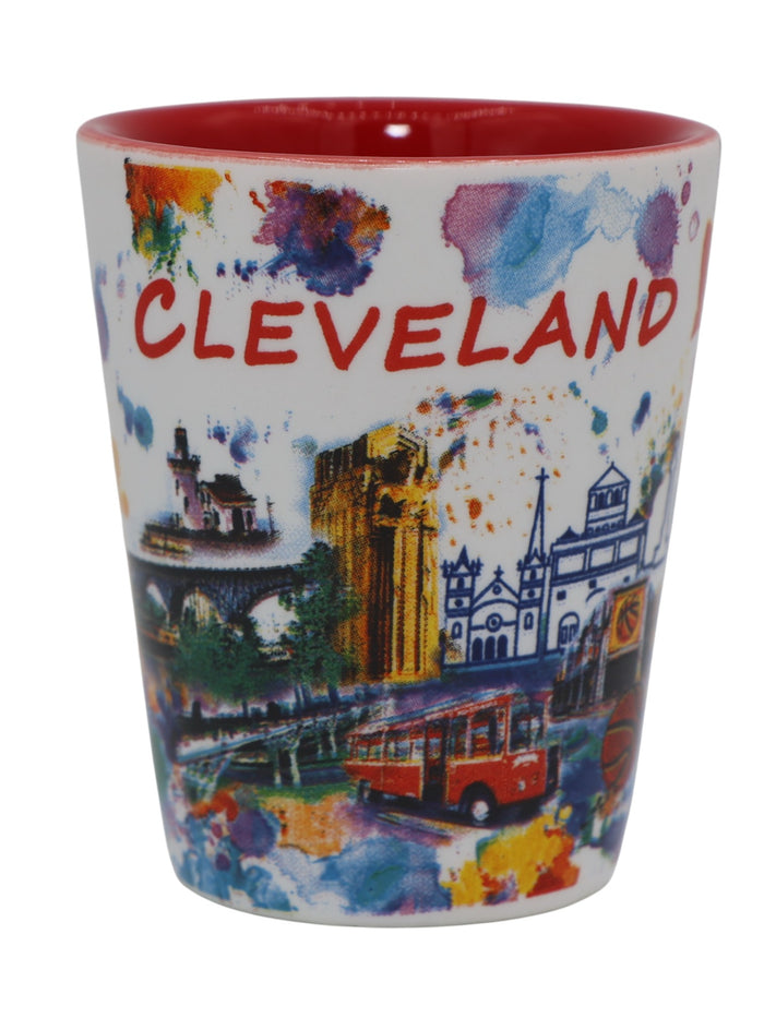 Cleveland Ohio Light Water Color Red Inside Shot Glass