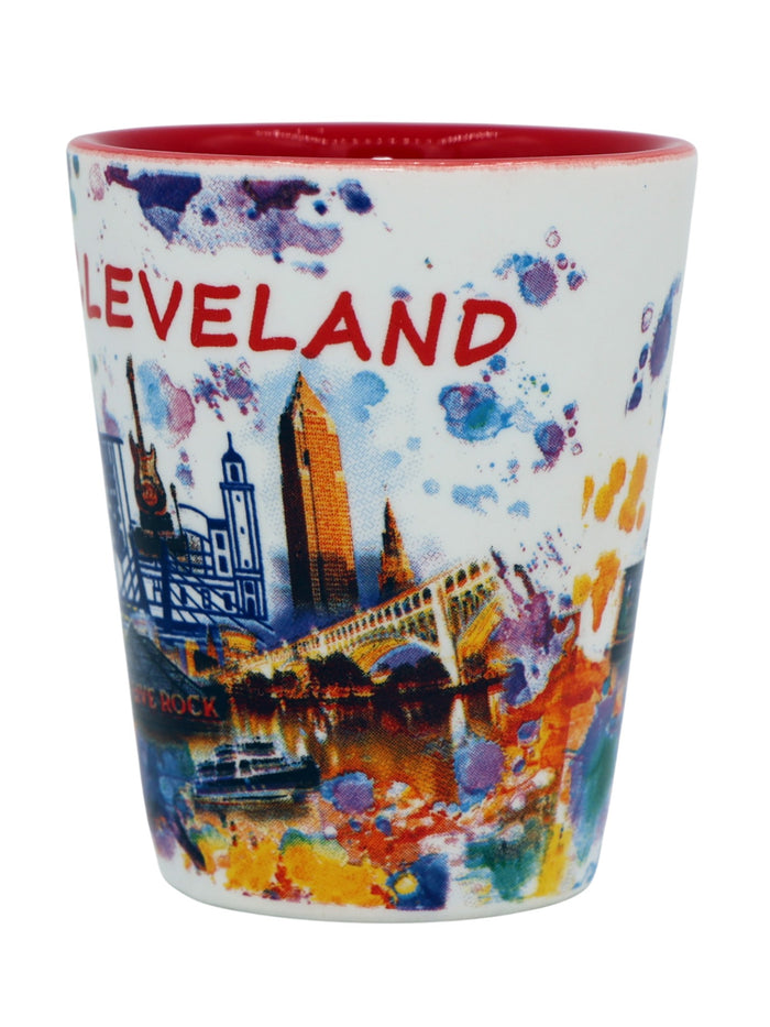 Cleveland Ohio Light Water Color Red Inside Shot Glass