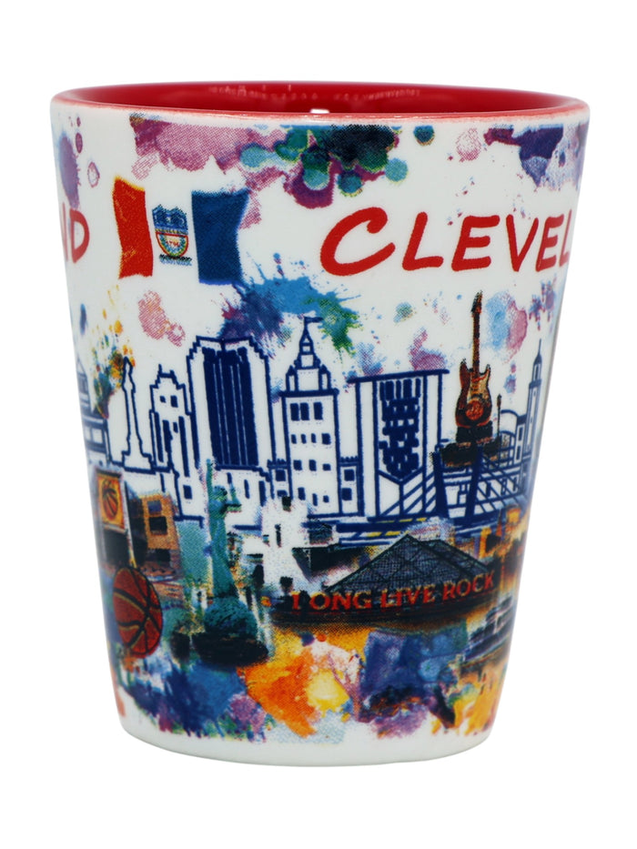 Cleveland Ohio Light Water Color Red Inside Shot Glass