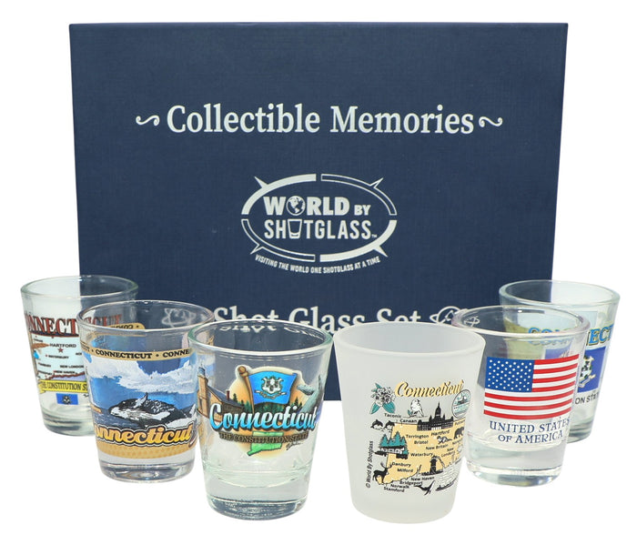 Connecticut United States USA Souvenir Boxed Shot Glass Set (Set of 6)