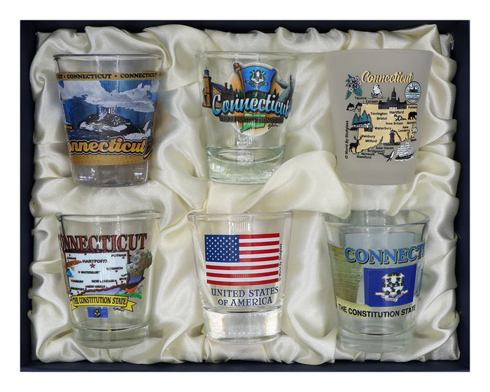 Connecticut United States USA Souvenir Boxed Shot Glass Set (Set of 6)