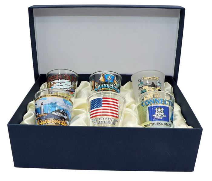 Connecticut United States USA Souvenir Boxed Shot Glass Set (Set of 6)