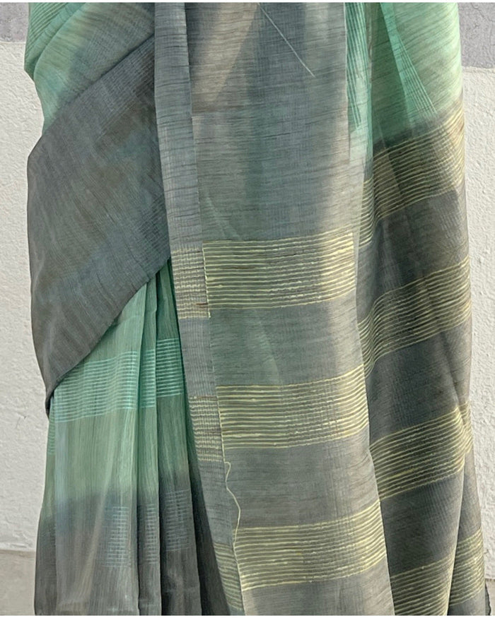 Cyan - Green Bhagalpuri handloom saree by Shopaame