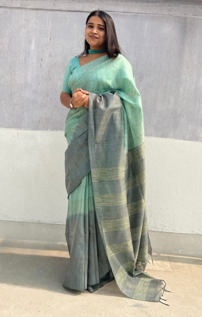 Bhagalpuri handloom saree by Shopaame named Cyan