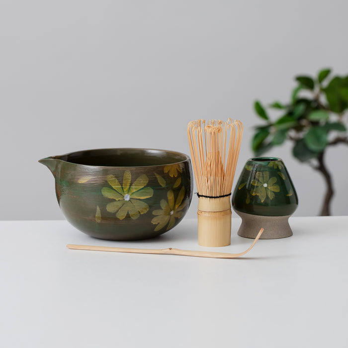 Daisy Ceramic Matcha Set with Bowl and Chasen Holder