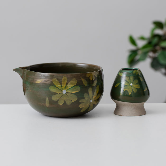 Daisy Ceramic Matcha Set with Bowl and Chasen Holder