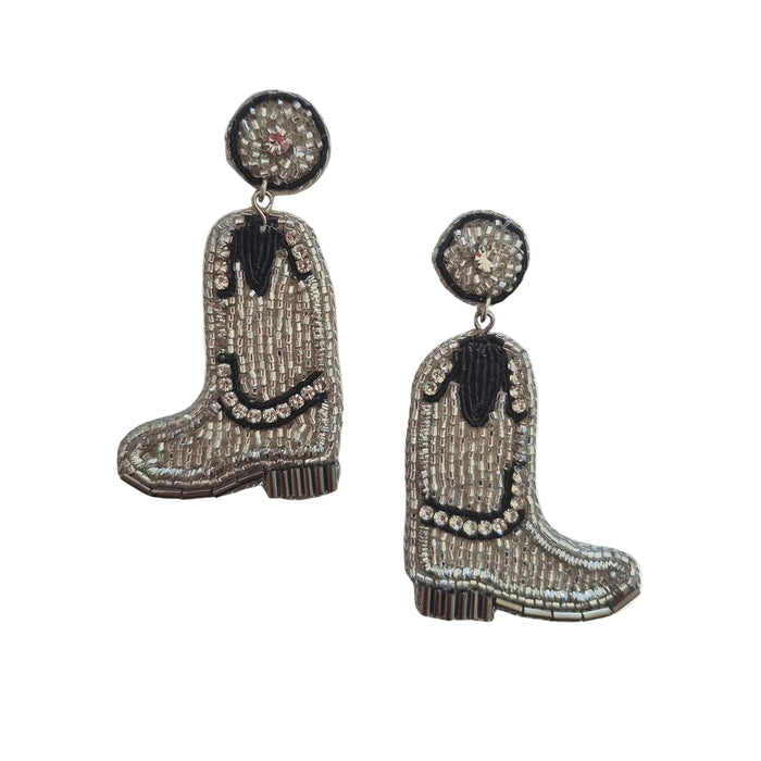 Dancing Boots Beaded Earring Silver