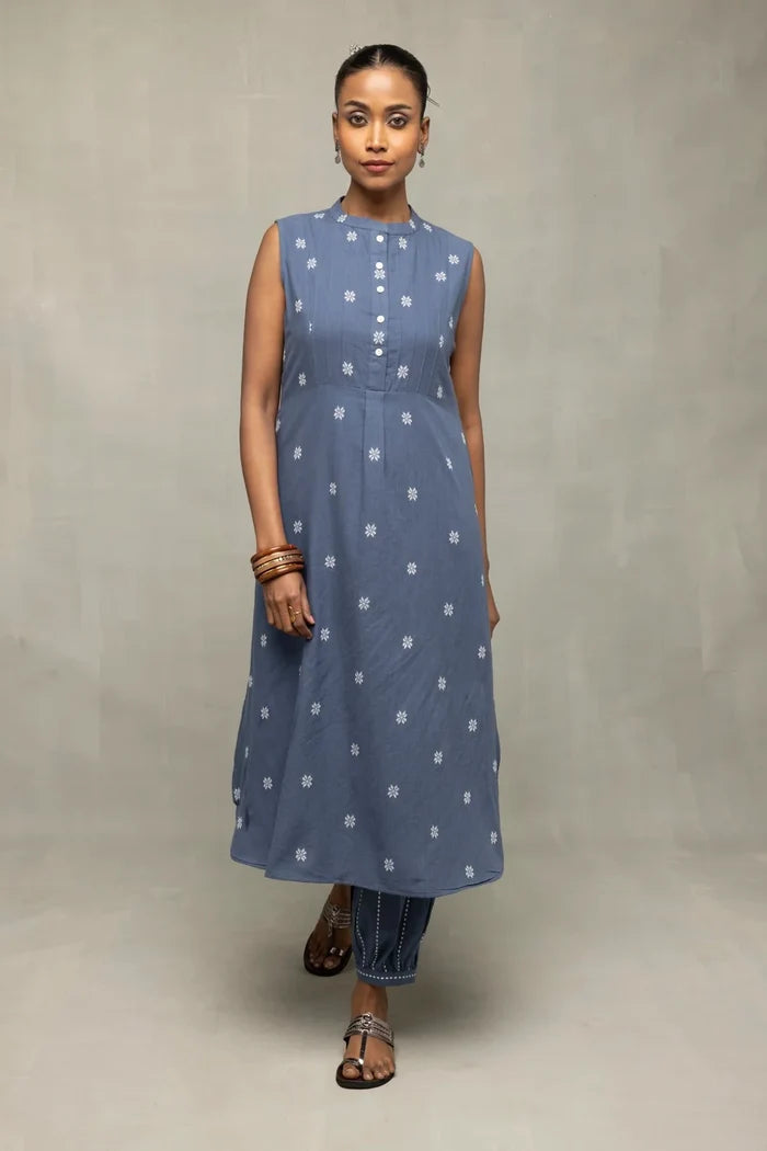 Dark Grey Woven Pure Cotton Kurta Set