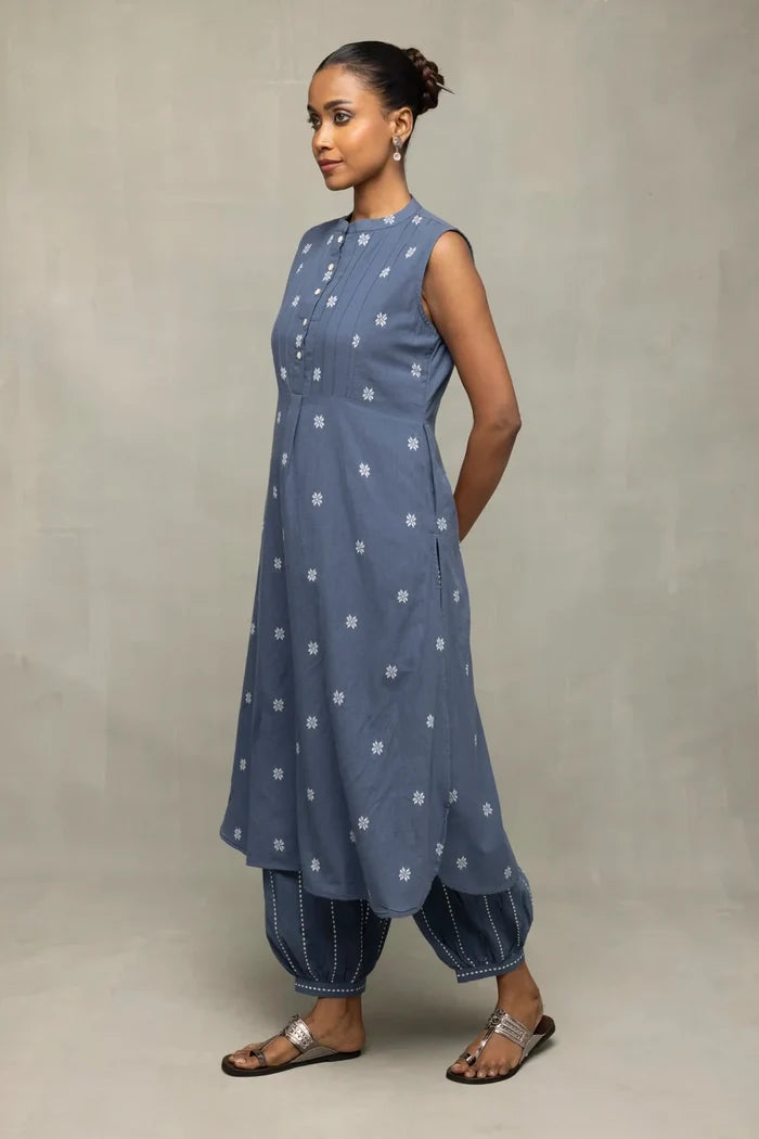 Dark Grey Woven Pure Cotton Kurta Set