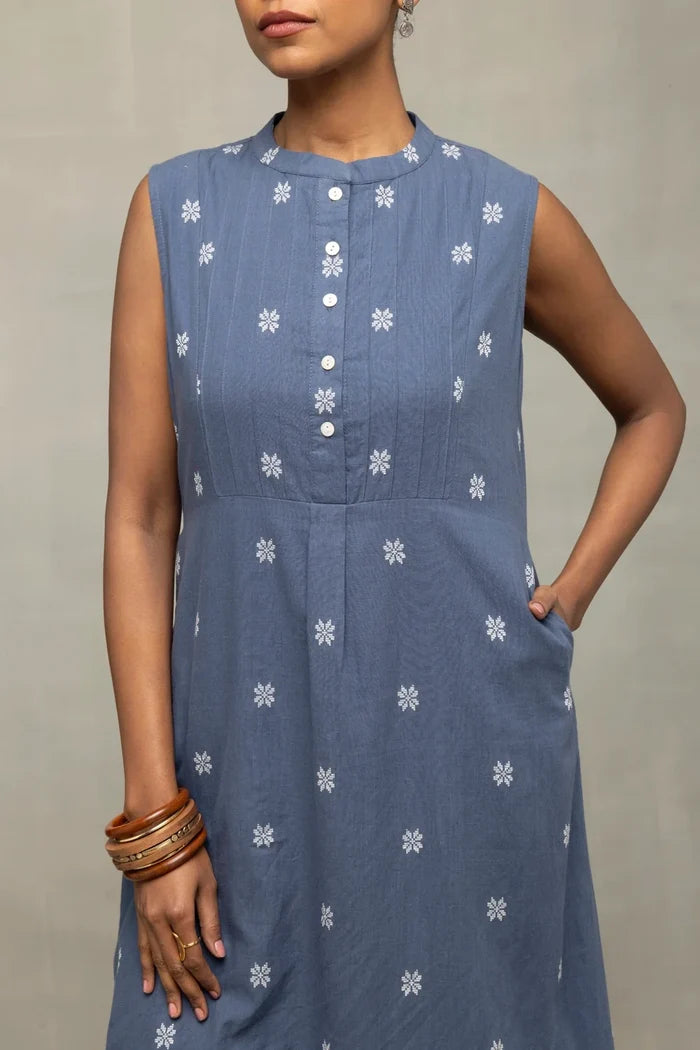 Dark Grey Woven Pure Cotton Kurta Set