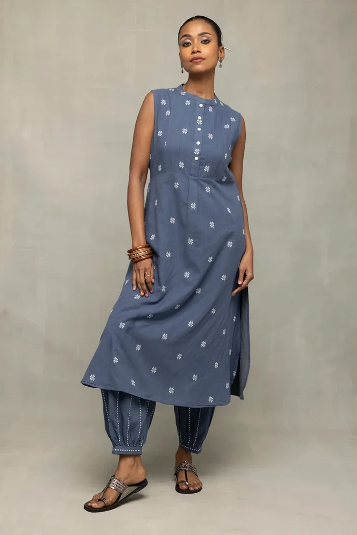 Dark Grey Woven Pure Cotton Kurta Set