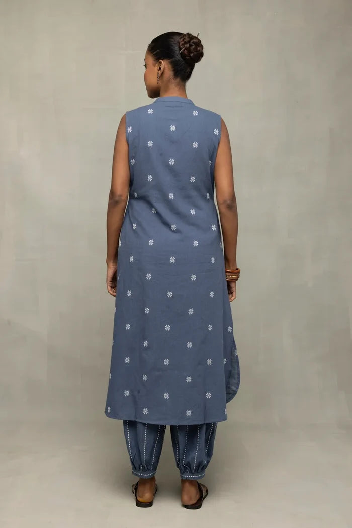 Dark Grey Woven Pure Cotton Kurta Set