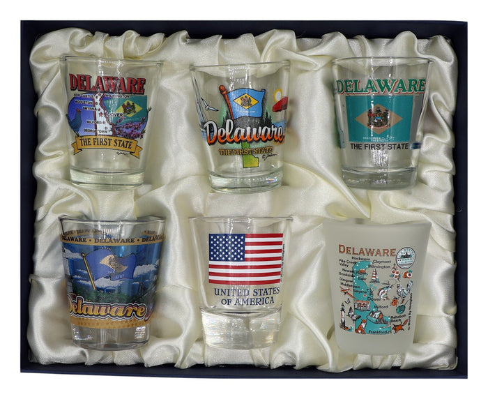 Delaware United States USA Souvenir Boxed Shot Glass Set (Set of 6)