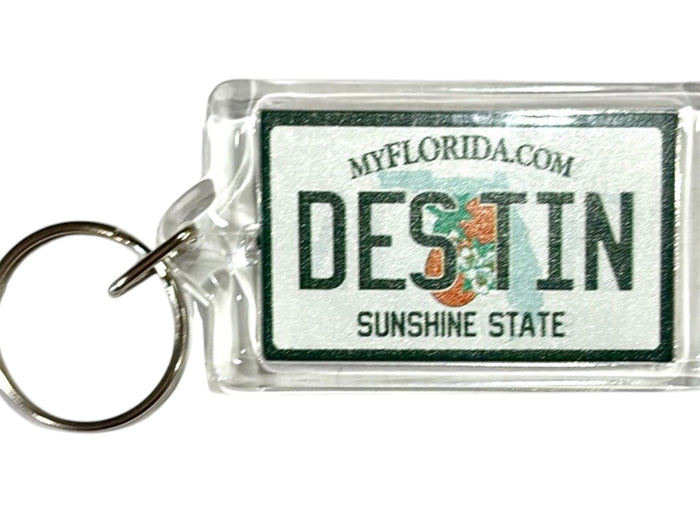 Destin Florida License Plate Acrylic Rectangular Souvenir Keychain 2.5" X 1.5"