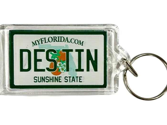 Destin Florida License Plate Acrylic Rectangular Souvenir Keychain 2.5" X 1.5"