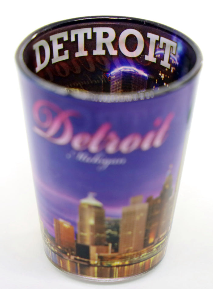 Detroit Michigan Evening Skyline Outside Dark Blue Skyline Inside Shot Glass