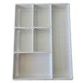 Top view of white Viper Tool Storage plastic drawer organizer tray with 6 various sized compartments