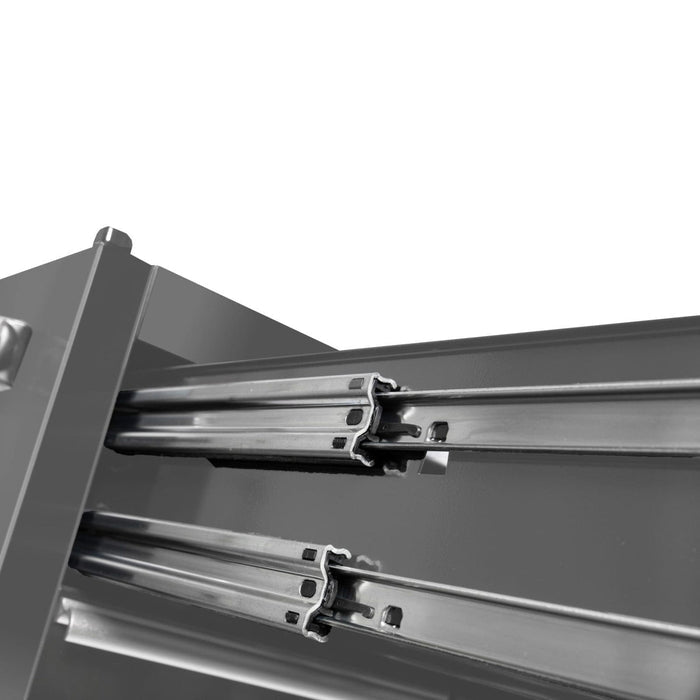 Open tool cabinet drawer showing Viper Tool Storage ball bearing drawer slides