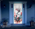 Decorative garage door with a horror-themed design featuring blood and a hand, with 'Garage Celebrations' branding.