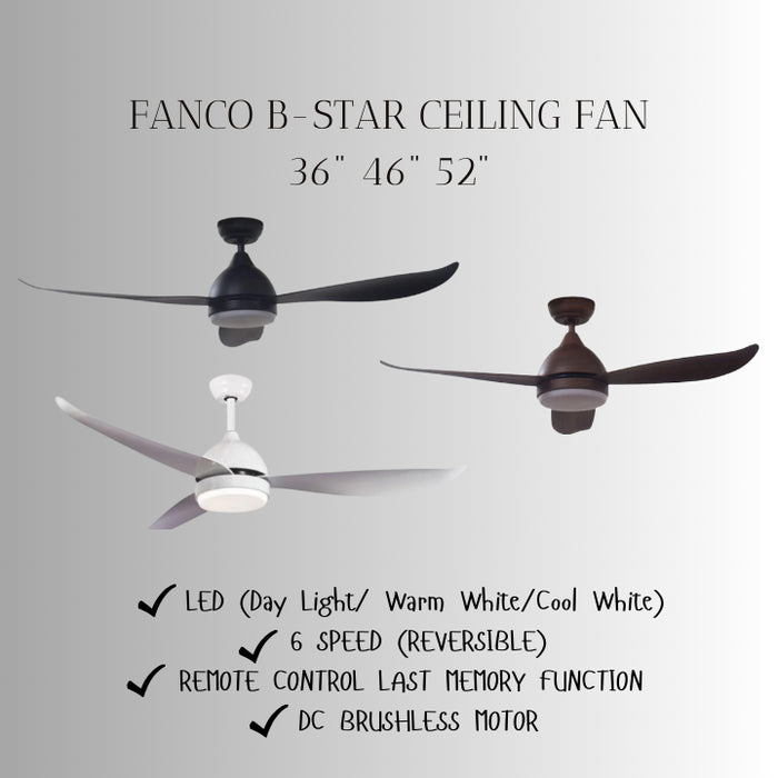 Fanco B-Star 36" & 46" & 52" DC Motor Ceiling Fan