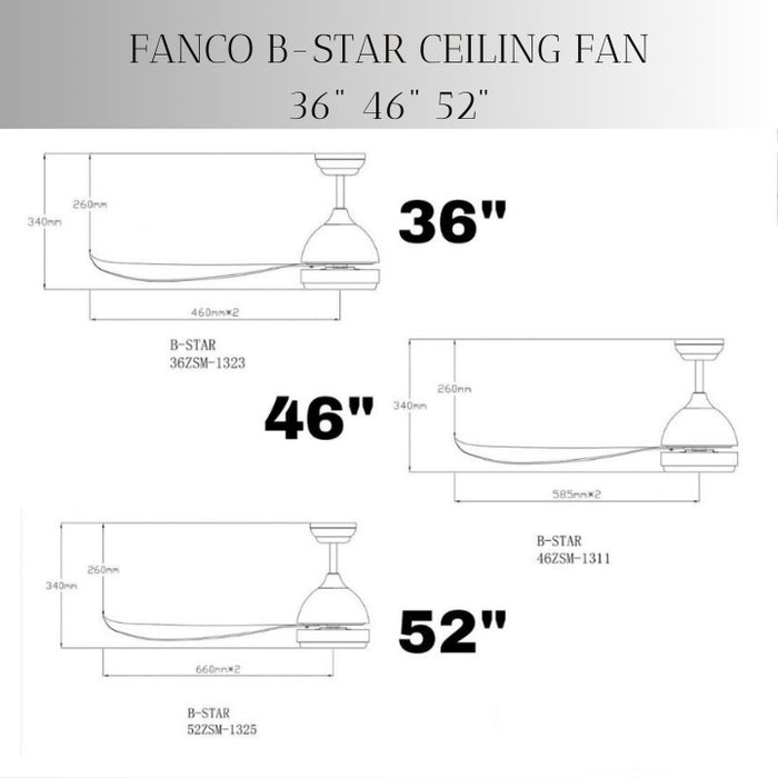 Fanco B-Star 36" & 46" & 52" DC Motor Ceiling Fan