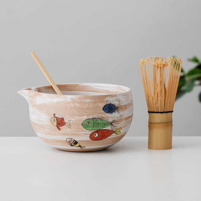Fish Ceramic Matcha Set with Bowl and Chasen Holder