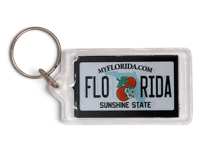 Florida License Plate Acrylic Rectangular Souvenir Keychain 2.5" X 1.5"