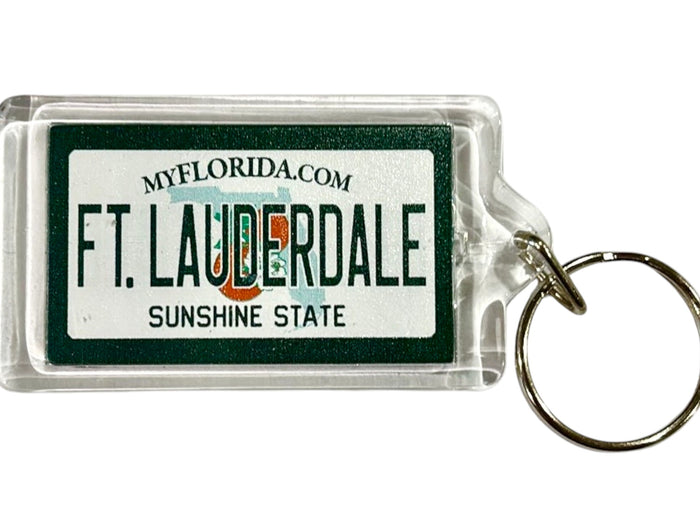 Fort Lauderdale Florida License Plate Acrylic Rectangular Souvenir Keychain 2.5" X 1.5"