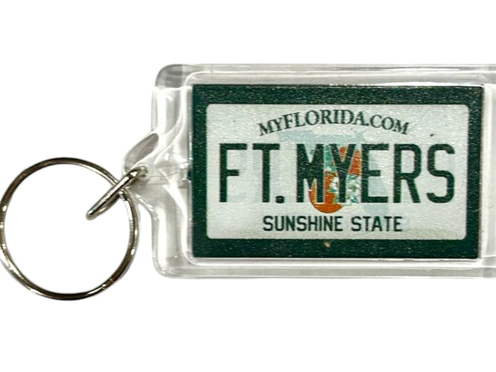 Fort Myers (Ft. Myers) Florida License Plate Acrylic Rectangular Souvenir Keychain 2.5" X 1.5"