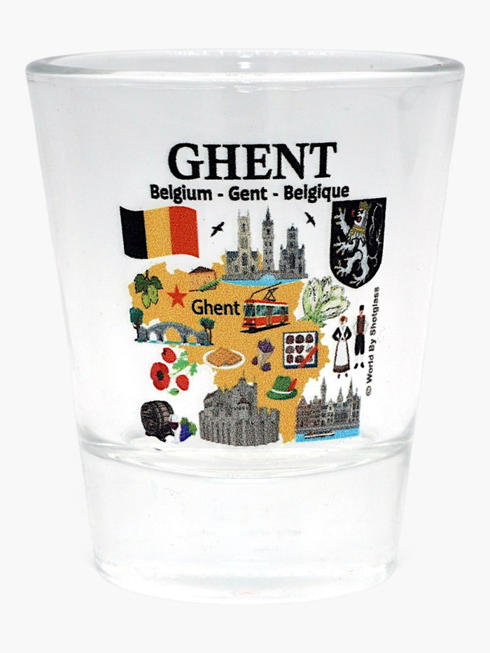 Ghent Belgium Landmarks and Icons Collage Shot Glass
