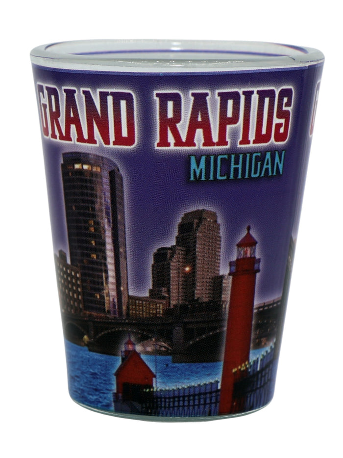Grand Rapids Michigan Night Skyline Lighthouse Shot Glass