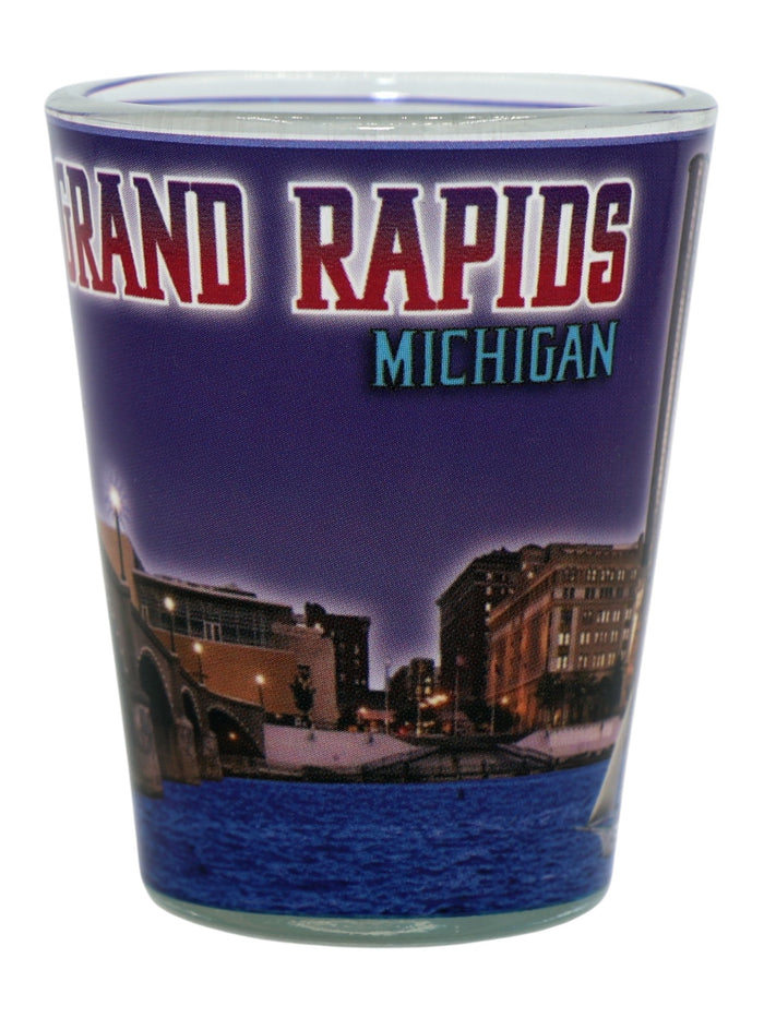 Grand Rapids Michigan Night Skyline Lighthouse Shot Glass