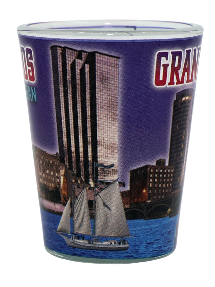 Grand Rapids Michigan Night Skyline Lighthouse Shot Glass
