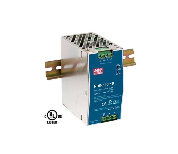 Product Marketing Image of Simply Secured SKU: POEJK-PS48-240 by Vendor Grid Networking Product Grid 240W 48VDC Industrial DIN-Rail Power Supply | For PoE Switches & Active POE-Jack® Systems | POEJK-PS48-240