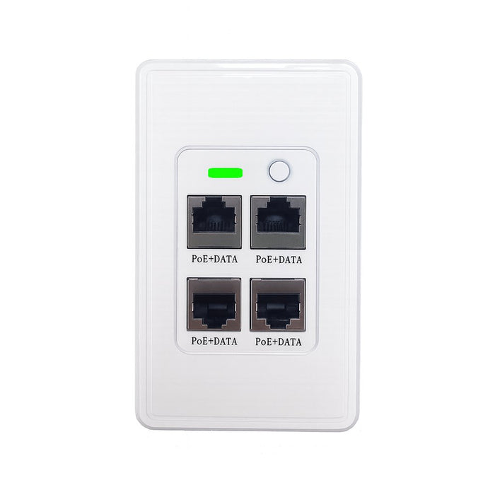 Product Marketing Image of Simply Secured SKU: APOEJK2-WH by Vendor Grid Networking Product Grid Active POE-Jack® In-Wall Switch | 4-Port Gigabit, Rear PoE Uplink Wall Plate | APOEJK2-WH