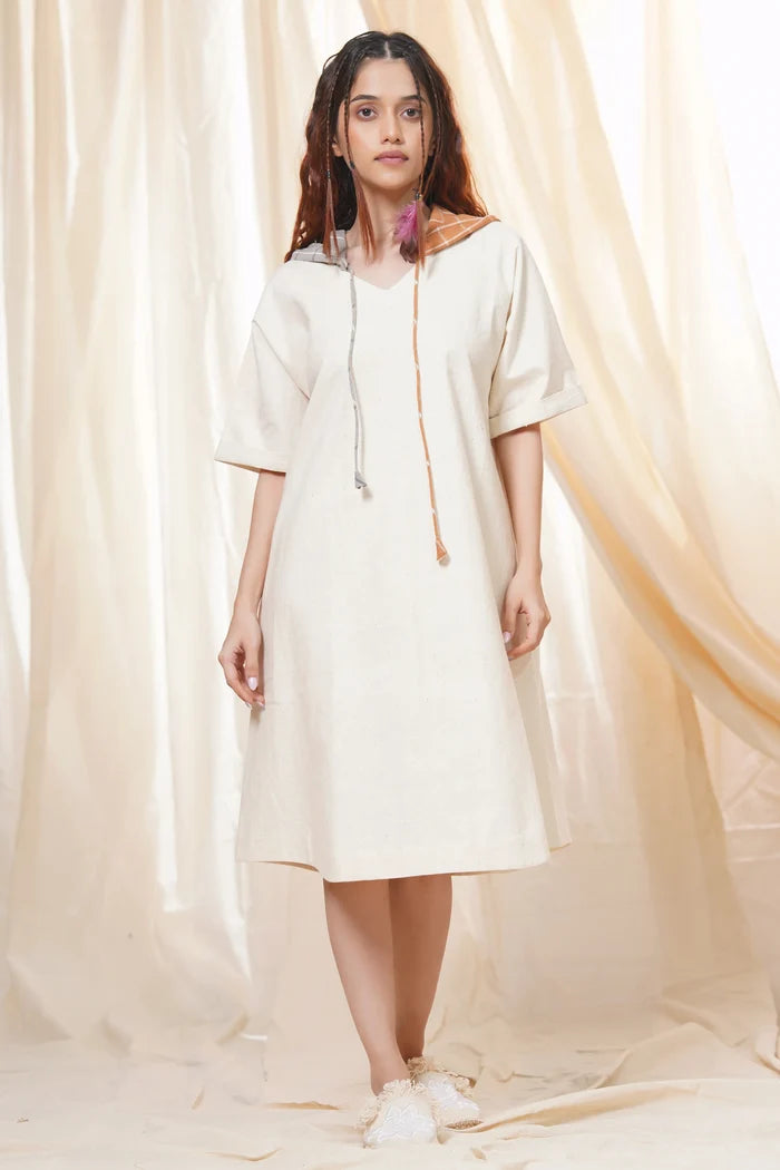 Hand Crafted - Khadi Relaxed Fit Hoodie Dress