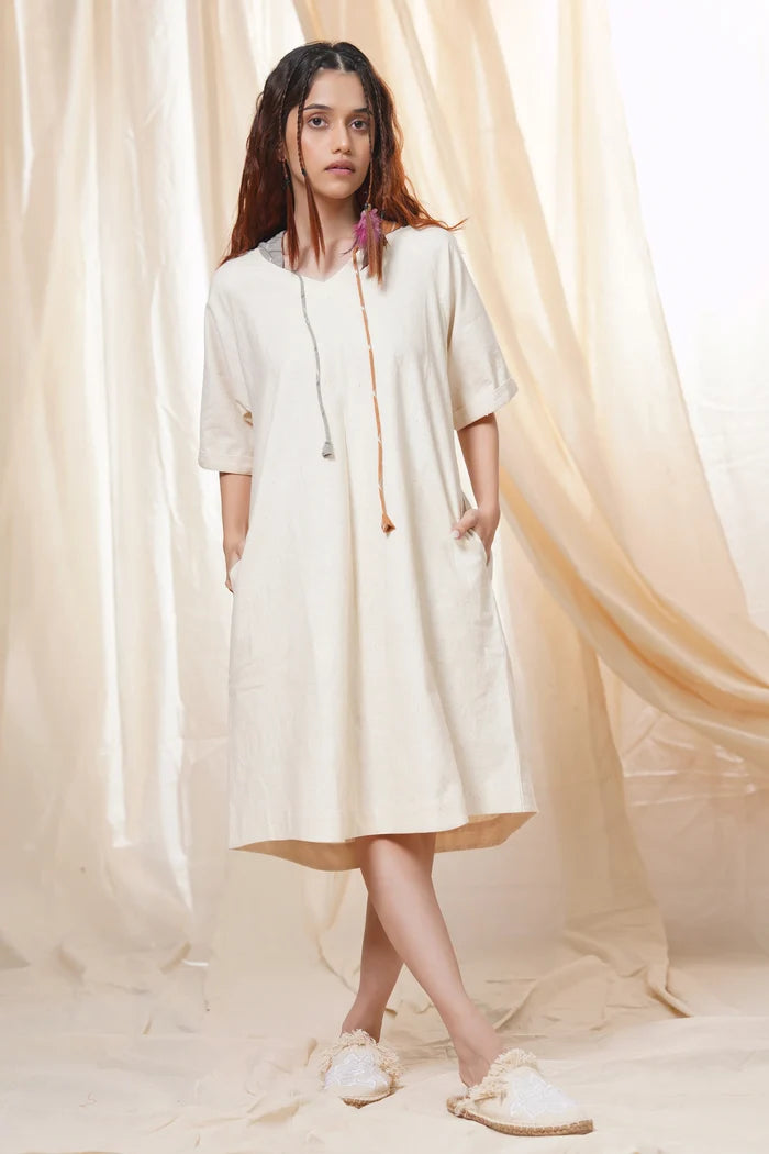 Hand Crafted - Khadi Relaxed Fit Hoodie Dress