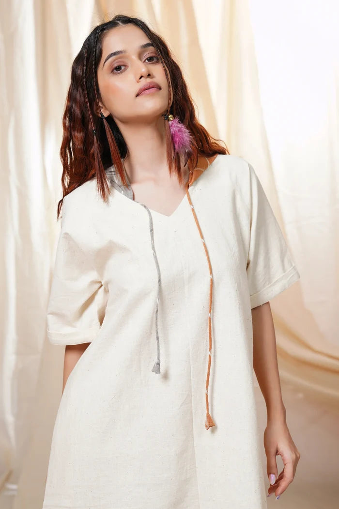 Hand Crafted - Khadi Relaxed Fit Hoodie Dress