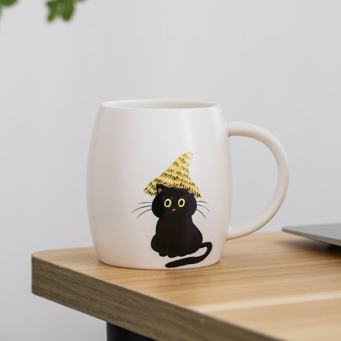 Hand Painted Black Cat Ceramic Coffee Mug