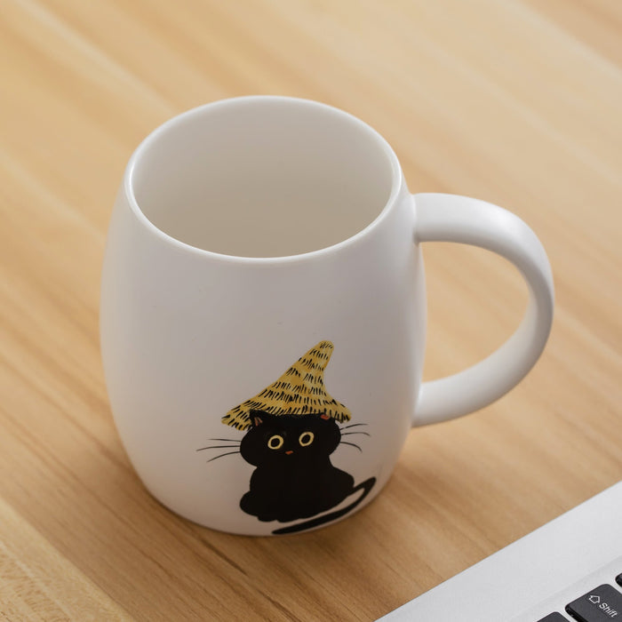 Hand Painted Black Cat Ceramic Coffee Mug