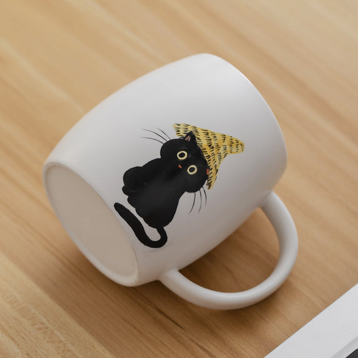 Hand Painted Black Cat Ceramic Coffee Mug