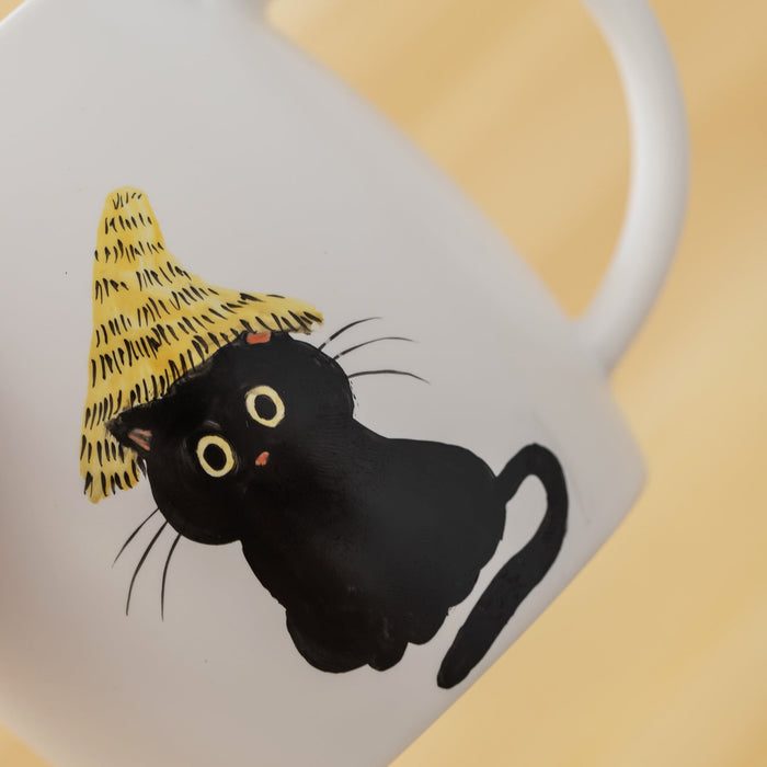Hand Painted Black Cat Ceramic Coffee Mug