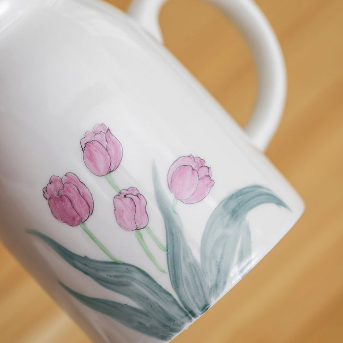 Hand Painted Tulip Jug for Milk Ceramic Water Cup Pottery Milk Pitcher