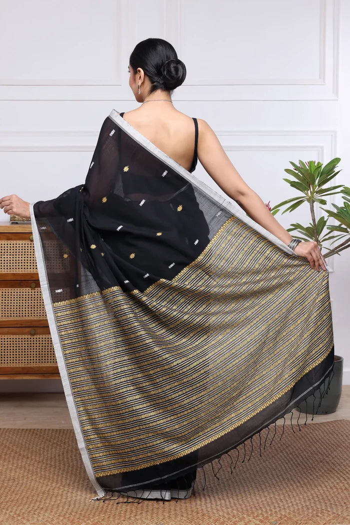 Handloom Black Pure Cotton Saree