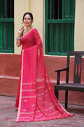 Handloom Hot Pink Mulmul Cotton Jamdani Saree